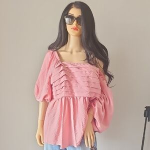torrid Pink Tiered Ruffle One-Shoulder Blouse